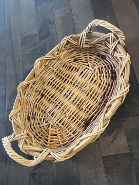 Woven Rattan Handled Basket - Natural Beige